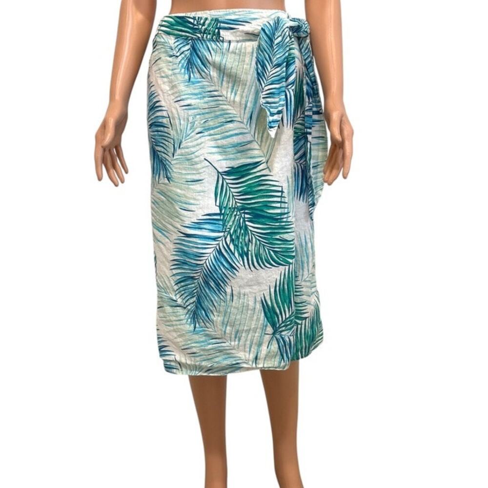 Tahari large faux wrap side tie linen tropical skirt SK 3278
